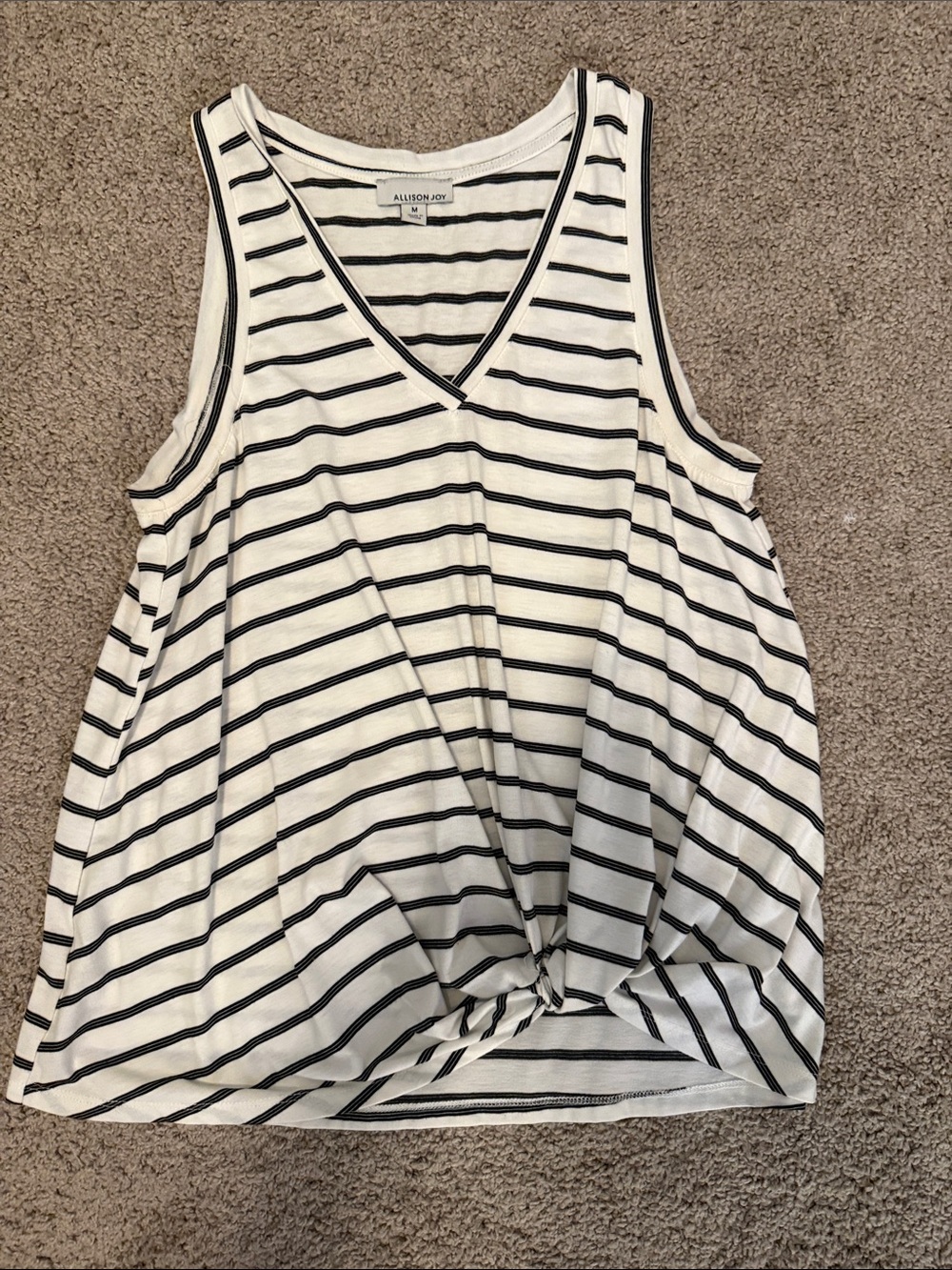 Allison Joy Black & White Striped V-Neck Knot Tank